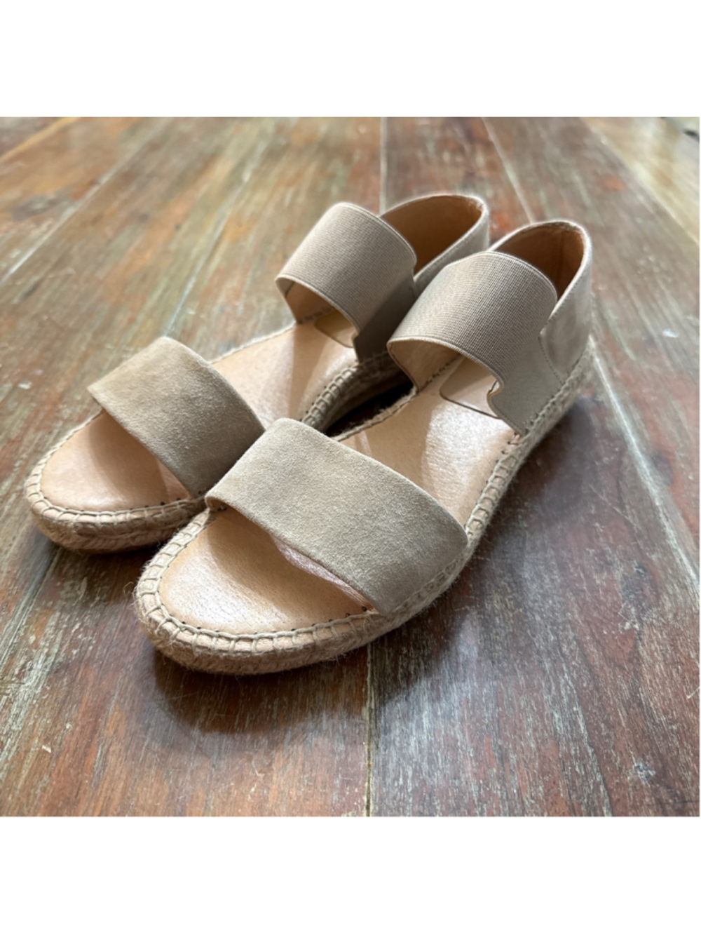 Kanna Spain Suede Elastic Espadrille Sandals Taupe Beige Flat 40 / 9